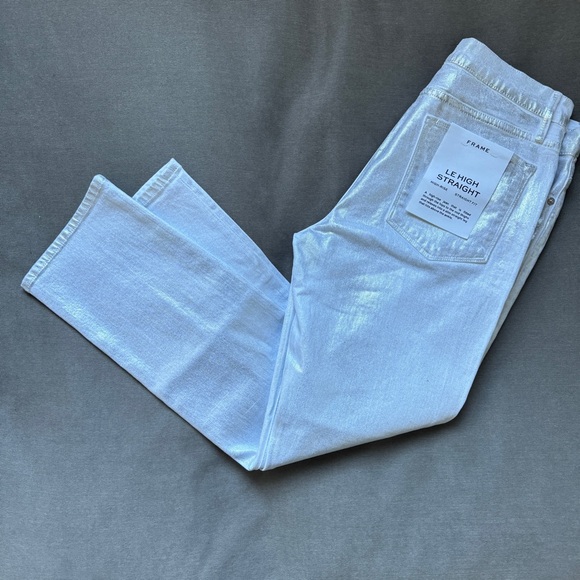 FRAME Le High Straight White/Silver Coated Jeans NWT - Picture 6 of 10